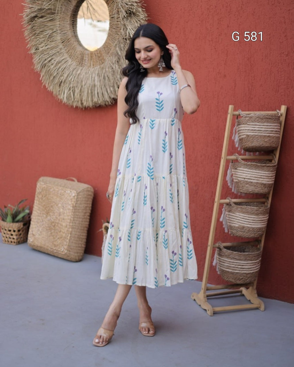Printed Cotton Kurti with Elegant Frill Detail
