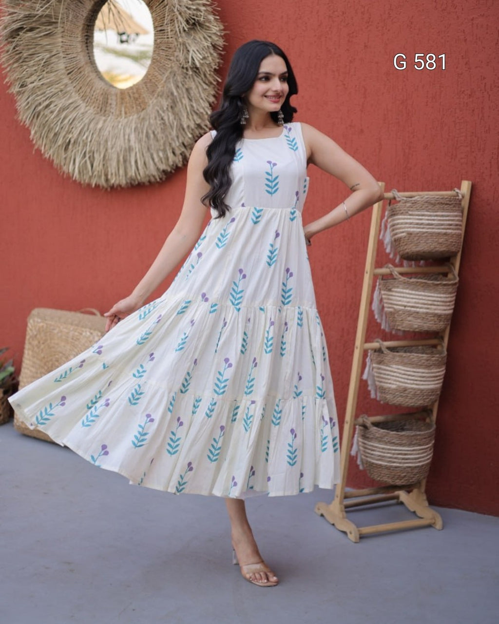 Printed Cotton Kurti with Elegant Frill Detail