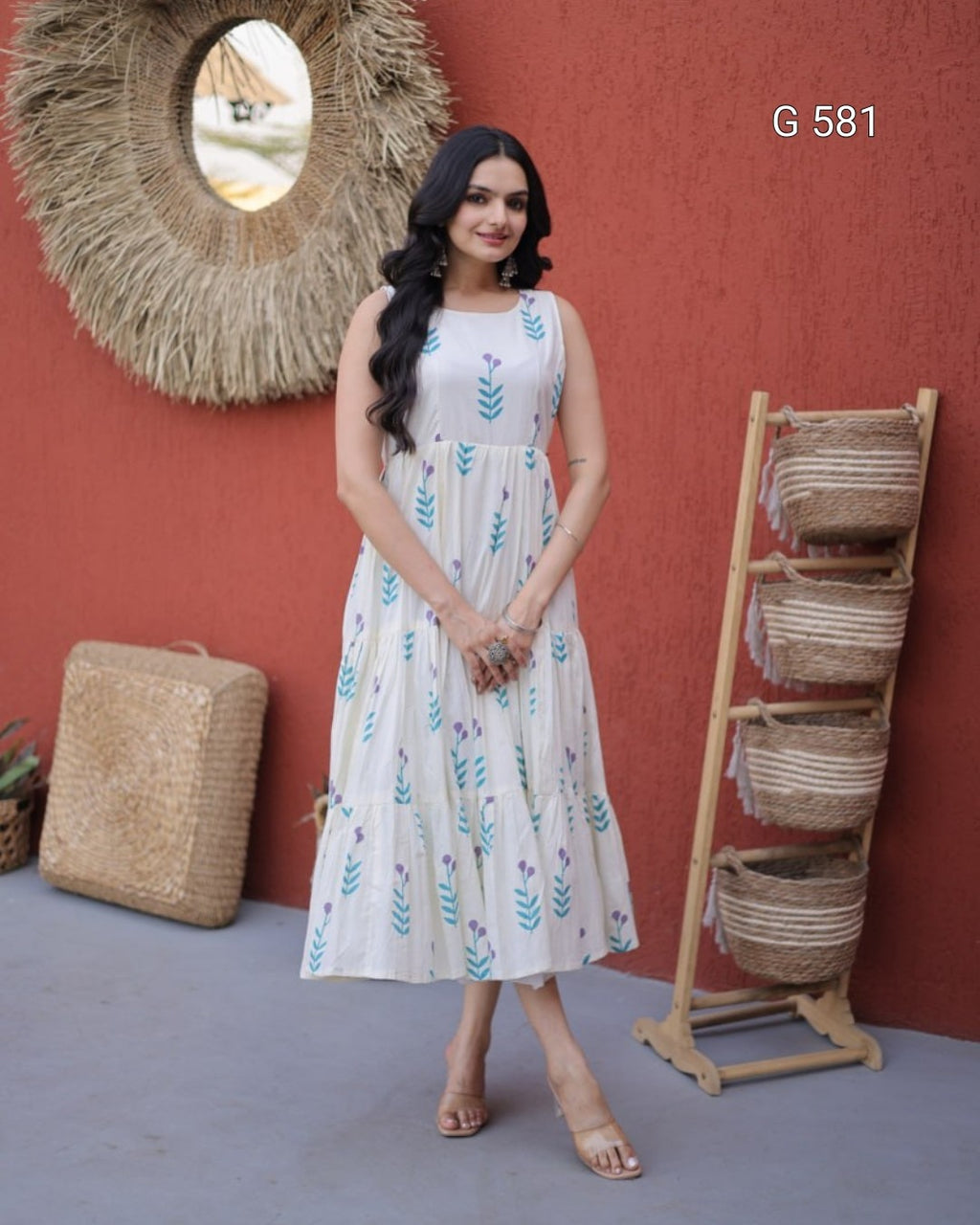 Printed Cotton Kurti with Elegant Frill Detail