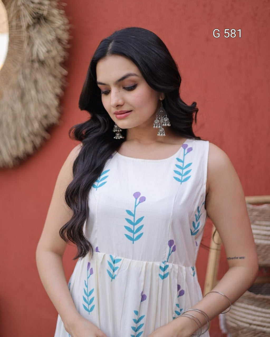 Printed Cotton Kurti with Elegant Frill Detail