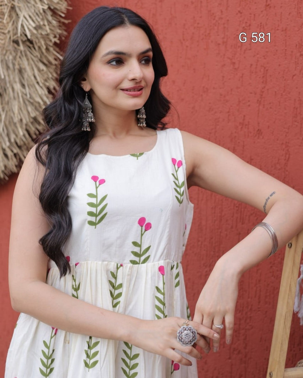 Printed Cotton Kurti with Elegant Frill Detail